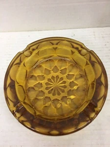 Vintage 6" Round Solid Glass Amber Ashtray - Picture 1 of 3