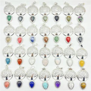 10pcs Mixed Natural Stone Tree of life Pendants Reiki Healing Amulet Wholesale - Picture 1 of 8