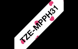 ORIGINAL Brother LAMINATED TAPE BLACK on PINK HEARTS Label TZe-MPPH31 12mm X 4M - Afbeelding 1 van 4