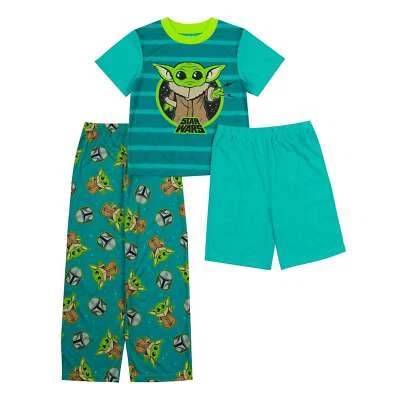 3 PC Baby Yoda Pajamas Set Shorts T Shirt Pants Boy 6 8 10 12 Grogu Mandalorian - Image 1 of 4