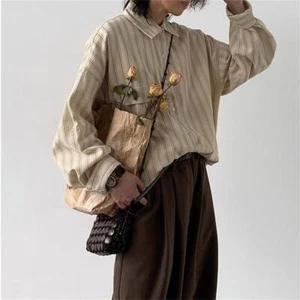 Camisa a Rayas Retro Informal Para Hombre Camisas Ajustadas Manga Larga Con Botones Prendas para el torso Blusa - Imagen 1 de 6