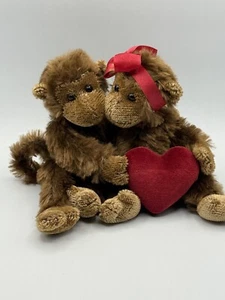 Bearington Bears Val & Tina Hugging Plush Jointed Monkeys w/Velvet Heart Pillow - Picture 1 of 11