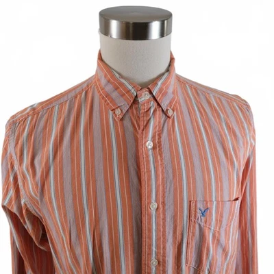Camisa a Rayas American Eagle Para Hombres Abotonada Naranja Azul Blanco M De Colección Foto 1 de 4