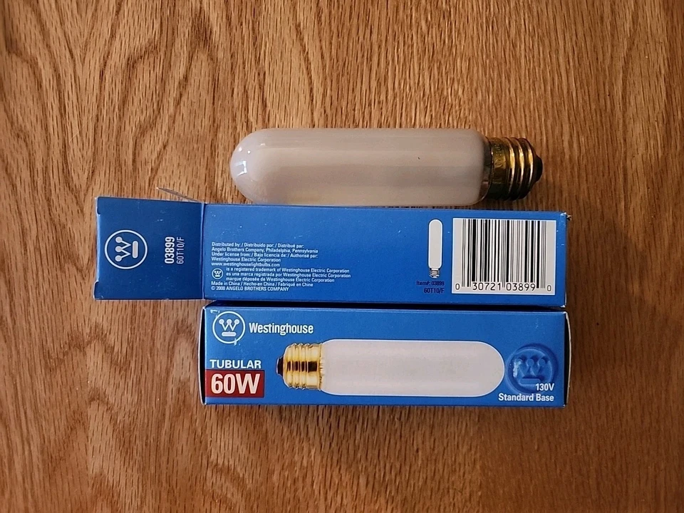 (2-Pack) Westinghouse 60T10/F/VR/130 Tubular 60W Cabinet Lamp Light Bulb, 130V - Image 1 of 1