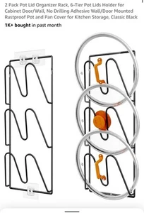 2 Pack Pot Lid Organizer Rack, 6-Tier Pot Lids Holder for Cabinet Door/Wall - Picture 1 of 8