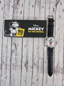 Disney Mickey Mouse Watch Black Leather Strap 90 Years The True Original  - Picture 1 of 7