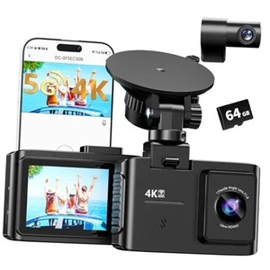 Dash Cam Front and Rear: 4K Dual Channel Dash Cam - 5GHz WiFi, Dash Camera for - Picture 1 of 7