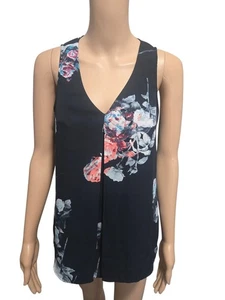 DR2 women's sleeveless small blouse floral black tank top chiffon light thin - Picture 1 of 5