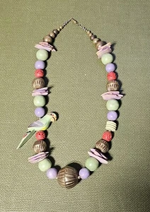 Vintage Wood And Metal Bead Parrot Necklace - Picture 1 of 2