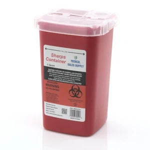 Sharps Container 1 Quart | Biohazard Needle and Syringe Disposal with Flip Lid - Picture 1 of 12