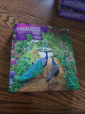 350 Pieces Jigsaw Puzzle Peacock Garden Puzzlebug Deluxe 20 X 12 New And Sealed  - Image 1 of 4