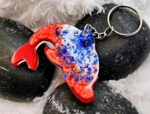 Patriotic Sea Life Dolphin Resin Art Keychain - Handmade, New - Picture 1 of 2