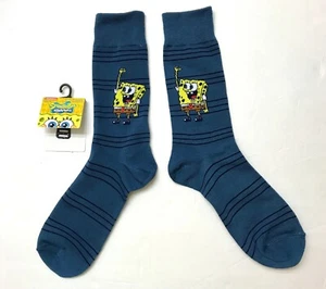 SPONGEBOB SOCKS dark blue striped retro 90s cartoon funny squarepants MENS/ADULT - Picture 1 of 3