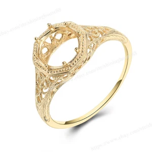 Semi Mount Ring Perfect Round 7mm To 8mm Solid 14k Yellow Gold Retro Art Jewelry - Picture 1 of 9
