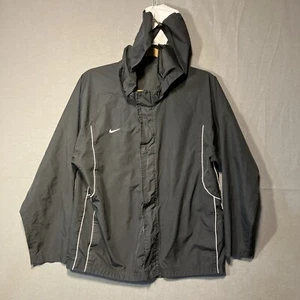 Nike Jacket Youth XL 18-20 Black Windbreaker Swoosh Fold Away Hooded Coat (Read) - Picture 1 of 11