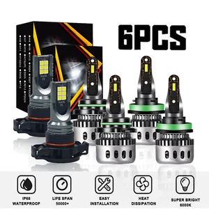 6x LED Headlight Hi-Lo +Fog Lights Bulbs For Jeep Grand Cherokee 2011-2013 6000k - Picture 1 of 16