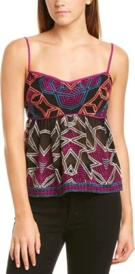 BCBG MaxAzria ~ Geo Multi Embroidered Straps Empire Babydoll Top M New $245 - Image 1 of 4