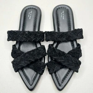 NEW RAG & BONE Lewis Black Braided Suede Pointed Open Toe Slide Slip On Sandal - Picture 1 of 8