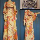 70s Vintage Marion Donaldson Orange Floral Angel Sleeve Maxi Dress