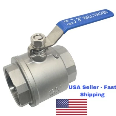 3”  2-Piece Full Port Ball Valve, Stainless Steel 316, NPT Threaded, 1000 WOG - Image 1 of 2