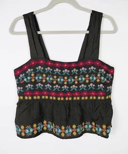 Natural Life Embroidered Sleeveless Crop Top Sz Large Whimsical Fairy Black - Picture 1 of 5
