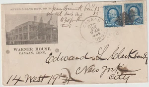 CANAAN CONN 1895 illust Advt cover WARNER HOUSE to NY (c420) - Picture 1 of 2