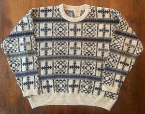 Vintage Men’s Knit Fisherman Sweater Natural White Blue Cotton Blend Sz XL - Picture 1 of 6