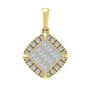 Lab Grown Diamond 10K Yellow Gold Cluster Pendant 18" Silver Cable Chain 2.21gm - Picture 1 of 7