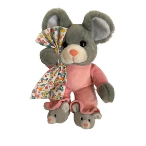 Commonwealth VTG Plush Gray Mouse With Baby Mouse Slippers Lovie Blanket Stars - Picture 1 of 8