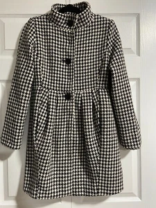 Bitten Sarah Jessica Parker Black White Houndstooth Trench Coat Flared Jacket SM - Picture 1 of 21