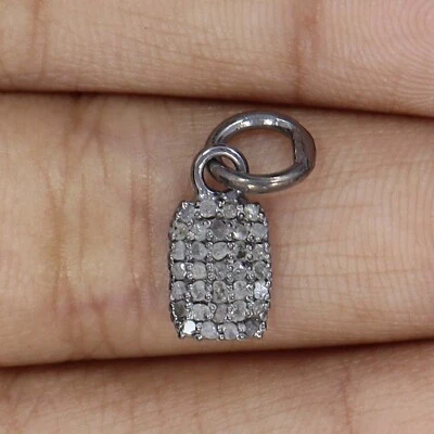 Natural Pave Diamond Dog Tag charms pendant 925sterling silver Dog tag necklace - Image 1 of 4