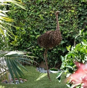 Peaking Ostrich Garden Statue Bird Sculpture Metal Outdoor Yard Pond Brown Decor - Picture 1 of 12