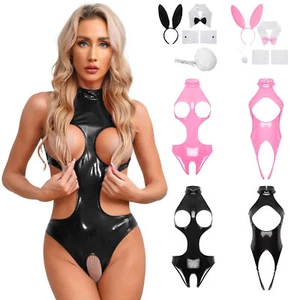 Set costume coniglietto donna body effetto bagnato scavato tuta night clubwear - Foto 1 di 49