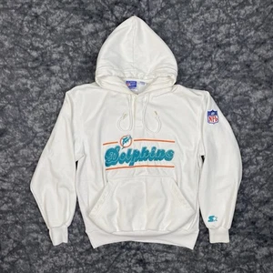 Vintage Starter Miami Dolphins Hoodie Mens Size L White Sweatshirt Embroidered - Picture 1 of 15