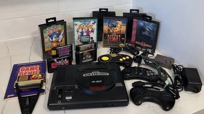 Sega Genesis Mod 1 Console & Game Genie & Lot 8 Games 3 Controllers TESTED Works - Image 1 of 4