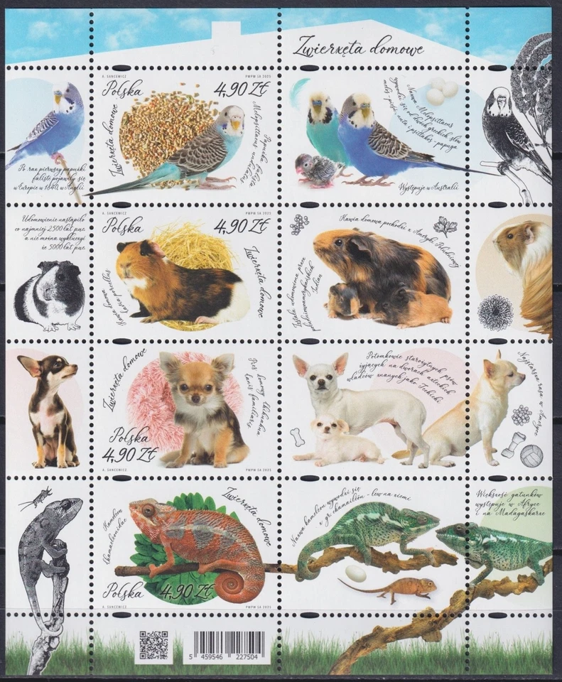 Poland 2025 Fauna, Pets, Dogs, Birds, Parrots, Chameleon MNH** - Image 1 of 1