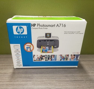 New HP Invent Photosmart A716 Compact Photo Printer Vivera Inkjet 4GB Memory - Image 1 of 4