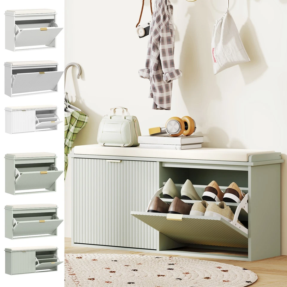 Shoe Bench with Padded Seat Cushion and Flip-Drawer - Image 1 of 1