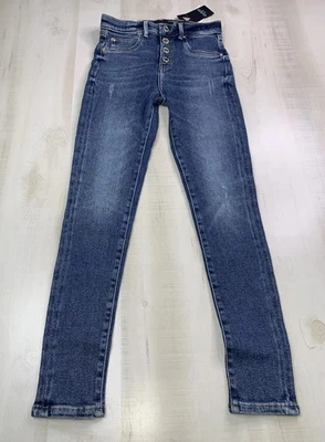 Guess H.W. Jeans de mezclilla ajustados con botones desgastados lavados niñas 10 nuevos con etiquetas-12707 Foto 1 de 4