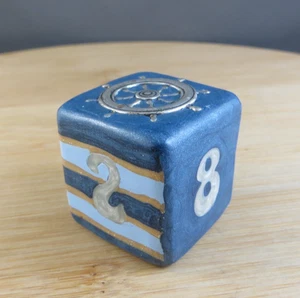 Jena's Handmade Backgammon Doubling Cube Nautical Boat Helm Blue White OOAK #416 - Picture 1 of 14