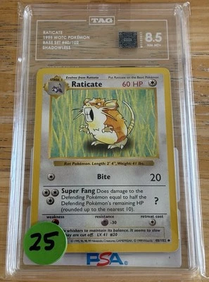 1999 Pokemon WOTC Raticate Shadowless Base Set #40/102 TAG 8.5 - Image 1 of 2