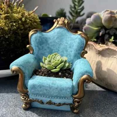 全新 5 英寸装饰蓝色花盆椅。 Fun Garden 植物装饰树脂 5x5x4 — 第 1/4 张图片