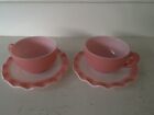 VINTAGE Hazel Atlas Pink Crinoline Ruffled Solid Handle 2 Tea Cups and 2 Saucers