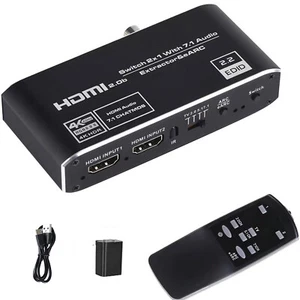 4K@60Hz 2 In 1 Out HDMI 2.0b Audio Extractor Switcher W/ Earc & Toslink For TV - Picture 1 of 13