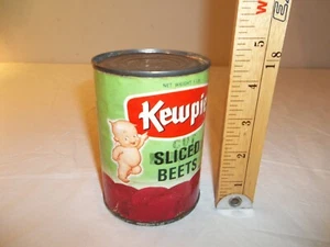 Vtg KEWPIE BRAND Sliced Beets Tin Can Food Kewpie Baby Paper Label Movie Prop - Picture 1 of 13