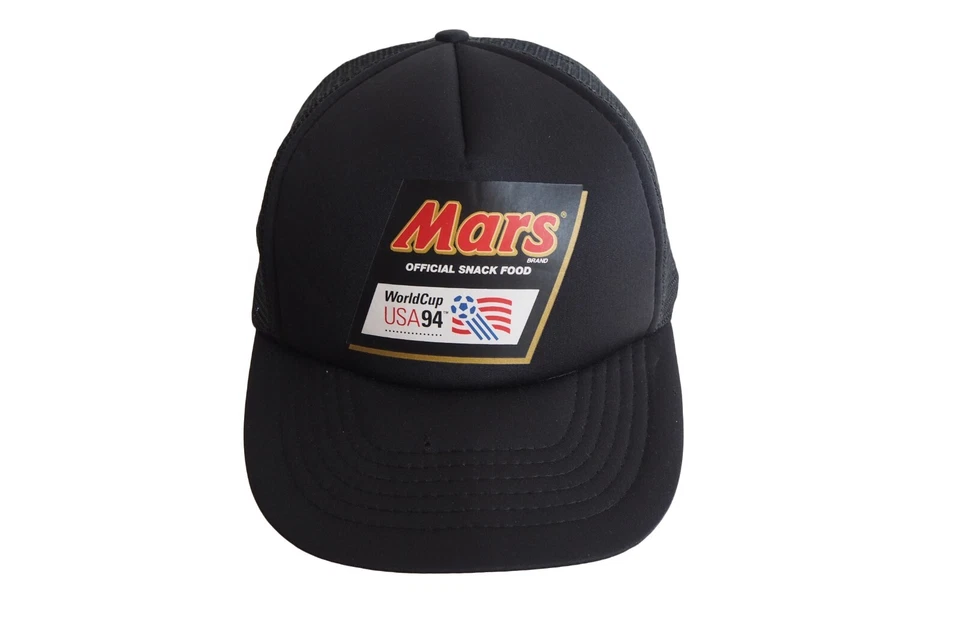Vintage USA 94 Mars World Cup Trucker Cap 90s football hat black big logo 1994 - Image 1 of 4