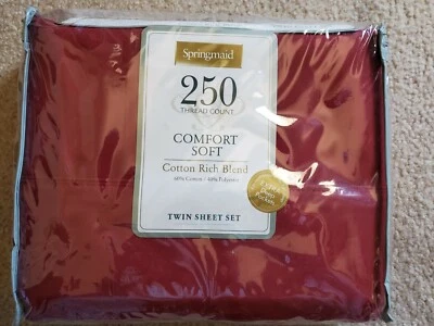 Springmaid 250 Thread Count Comfort Soft Twin Sheet Set Red Brand New - Image 1 of 3