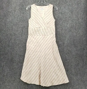 Ann Taylor Loft Dress Womens 4 Pink Mock Wrap Striped Pleated Sleeveless Linen - Picture 1 of 9
