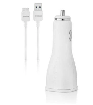 NUEVO Adaptador Cargador Coche + Cable USB 3.0 Para Samsung Note 3 y Galaxy S5 Blanco OEM Foto 1 de 3