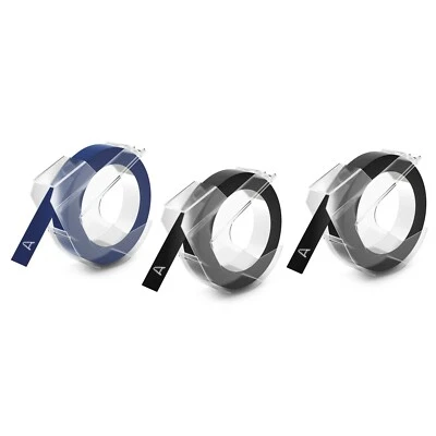DYMO x3 EMBOSSING LABELS 3/8"x9.8' TAPES BLACK / BLUE  for EMBOSSER Label Maker - Image 1 of 4